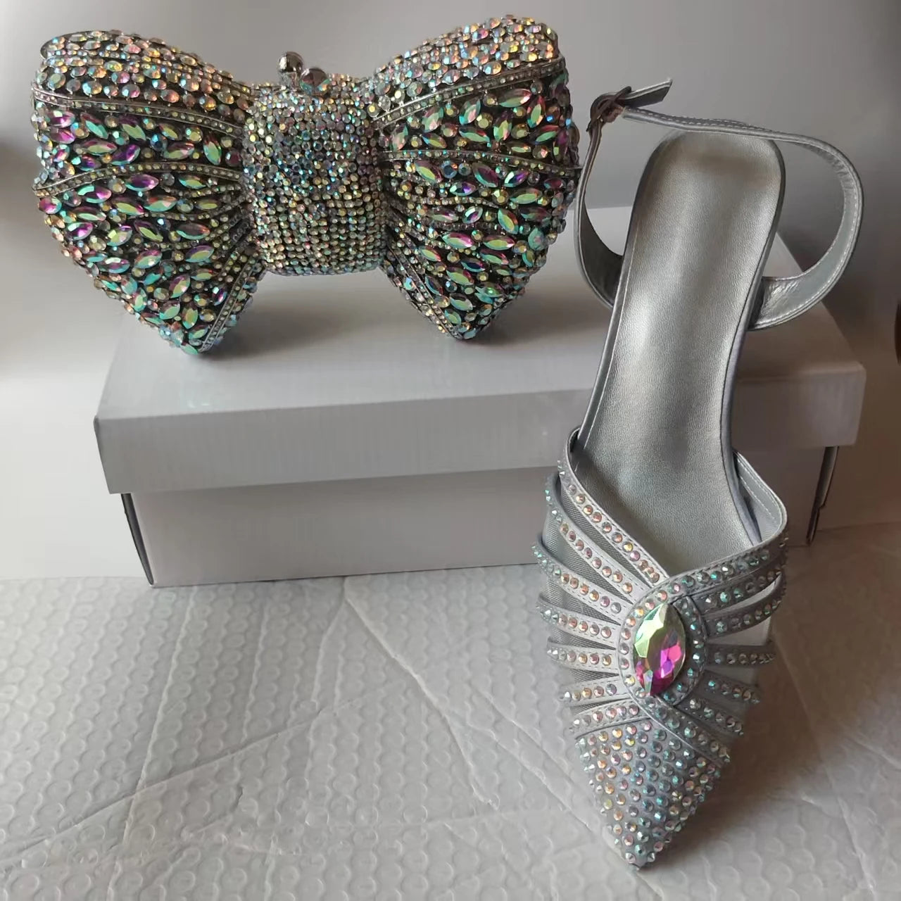 INSIGHTLINK New Rhinestones Shoes And Clutch Sets For Evening Party Gems high-heeled Stiletto sandals And Bags Crystal sandals