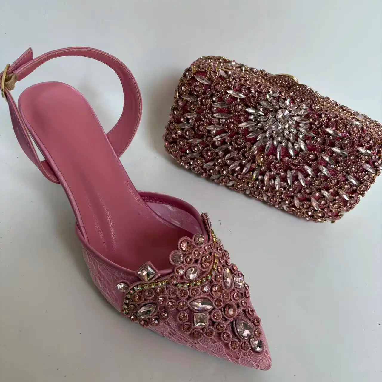 Insightlink Italian Shoes and Handbags Accessory Set with Rhinestone Metal Embellishments Wedding Shoes Bridal Shoes Designer