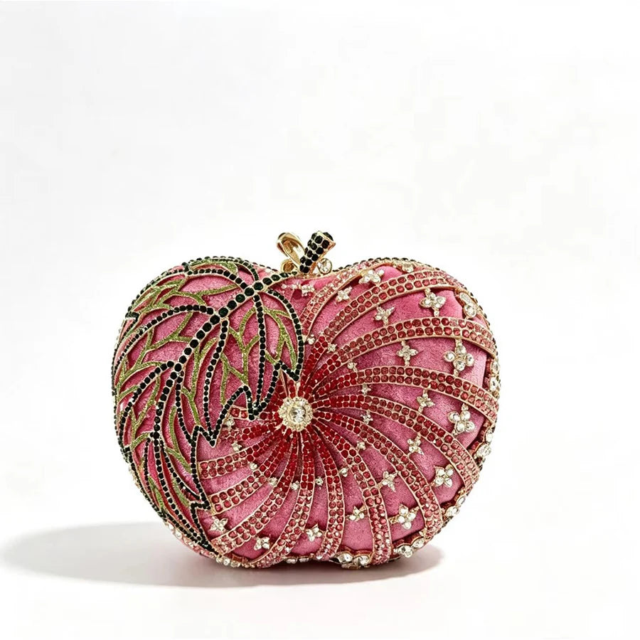 Multicolored Women Apple-Shaped Crystal Evening Bags Lady Rhinestones Handbags Ladies Gala Dinner Handbags Wedding Clutch Purse