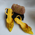 Insightlink Yellow Rhinestone Bow Ankle Strap Heels Square Clutch Set Luxury Crystal Evening Shoes Bag for Wedding Party Prom