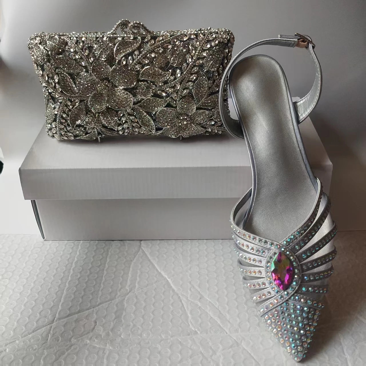 INSIGHTLINK New Rhinestones Shoes And Clutch Sets For Evening Party Gems high-heeled Stiletto sandals And Bags Crystal sandals