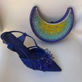INSIGHTLINK Royal Blue Color Pointed Toe with Bag Comfortable Heels Rhinestones Design Ladies Slipper with Handbag Set For Party