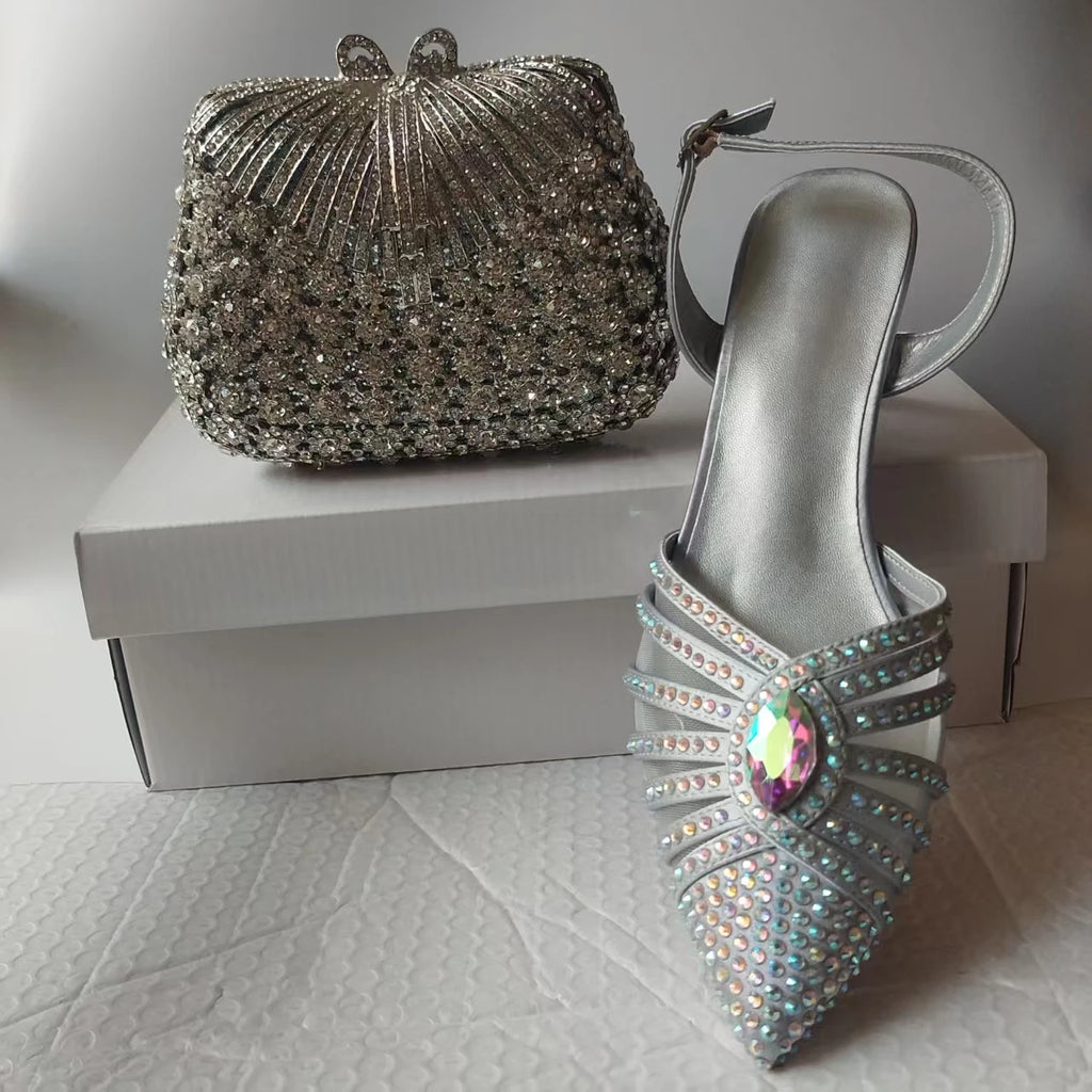 INSIGHTLINK New Rhinestones Shoes And Clutch Sets For Evening Party Gems high-heeled Stiletto sandals And Bags Crystal sandals