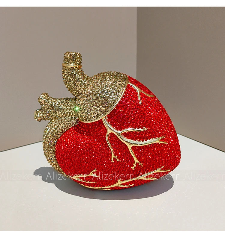 Alizekerr Heart Shaped Diamond Evening Bags Women 2026 Gorgeous Metallic Rhinestone Purses Ladies Unique Handbags Wedding Party