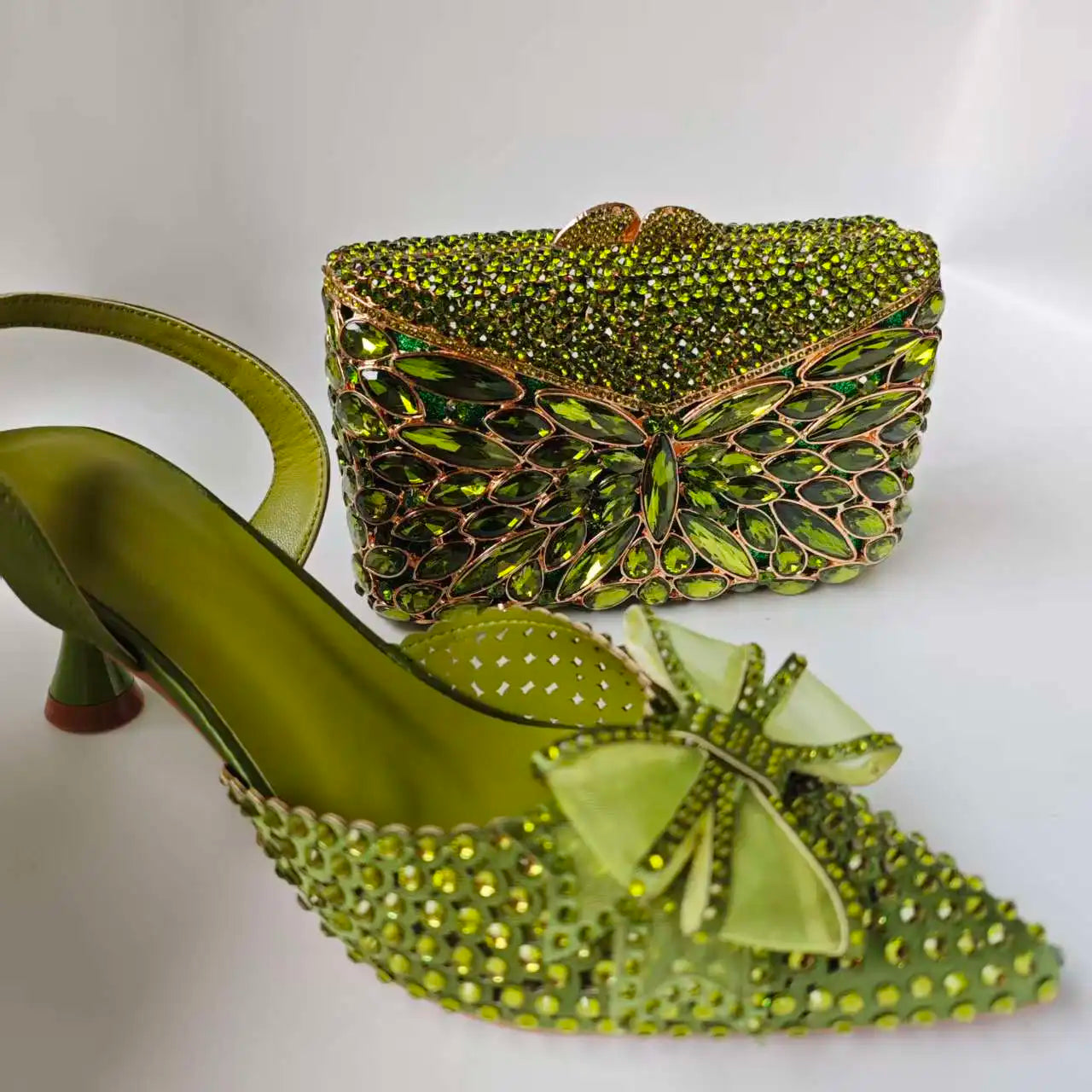 Insightlink Fashion Sandals Evening Bag Set Women Pointed Toe High Heels Shoes Rhinestone Cross Tied Design Sense Open Heel
