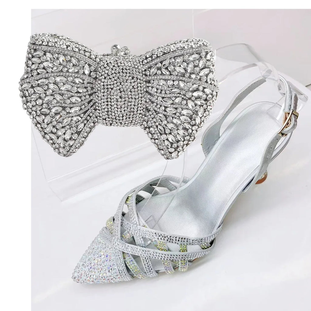 Insightlink Italian Shoes and Handbags Accessory Set with Rhinestone Metal Embellishments Wedding Shoes Bridal Shoes Designer