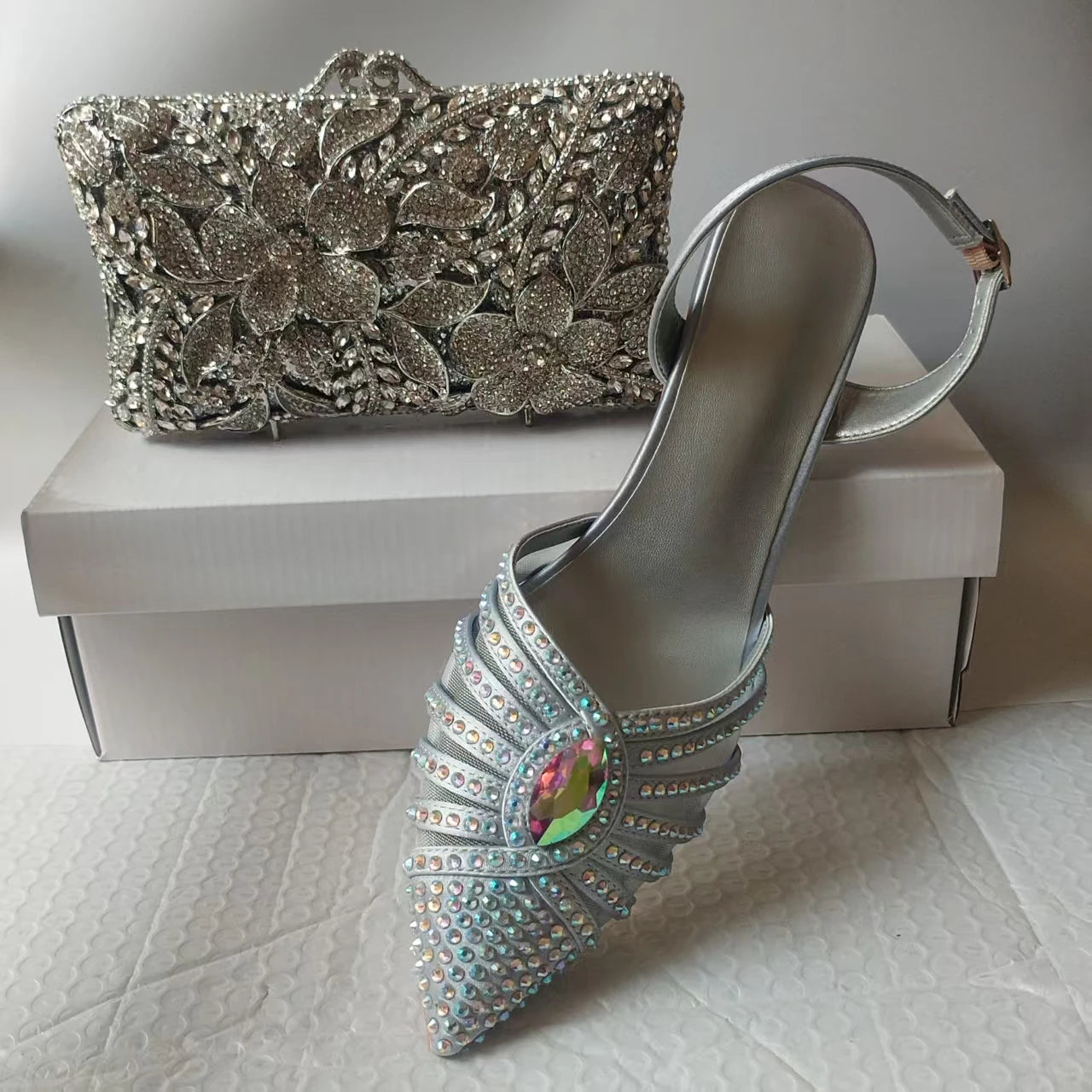 INSIGHTLINK New Rhinestones Shoes And Clutch Sets For Evening Party Gems high-heeled Stiletto sandals And Bags Crystal sandals
