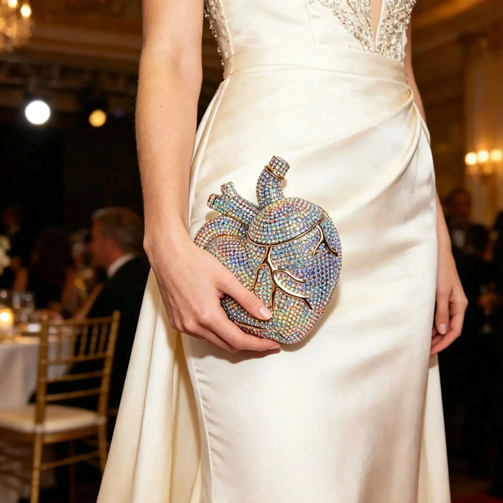 XIYUAN Heart Shaped Diamond Evening Bags Women Luxury Gorgeous Metallic Rhinestone Purses Ladies Unique Handbags Wedding Party