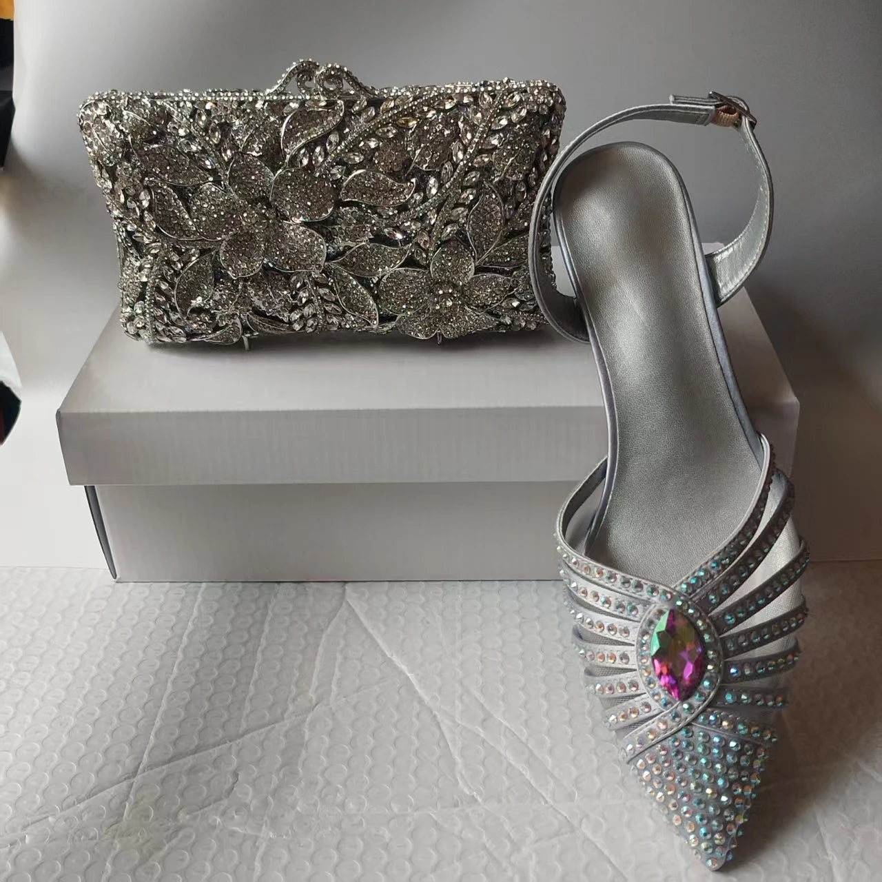 INSIGHTLINK New Rhinestones Shoes And Clutch Sets For Evening Party Gems high-heeled Stiletto sandals And Bags Crystal sandals