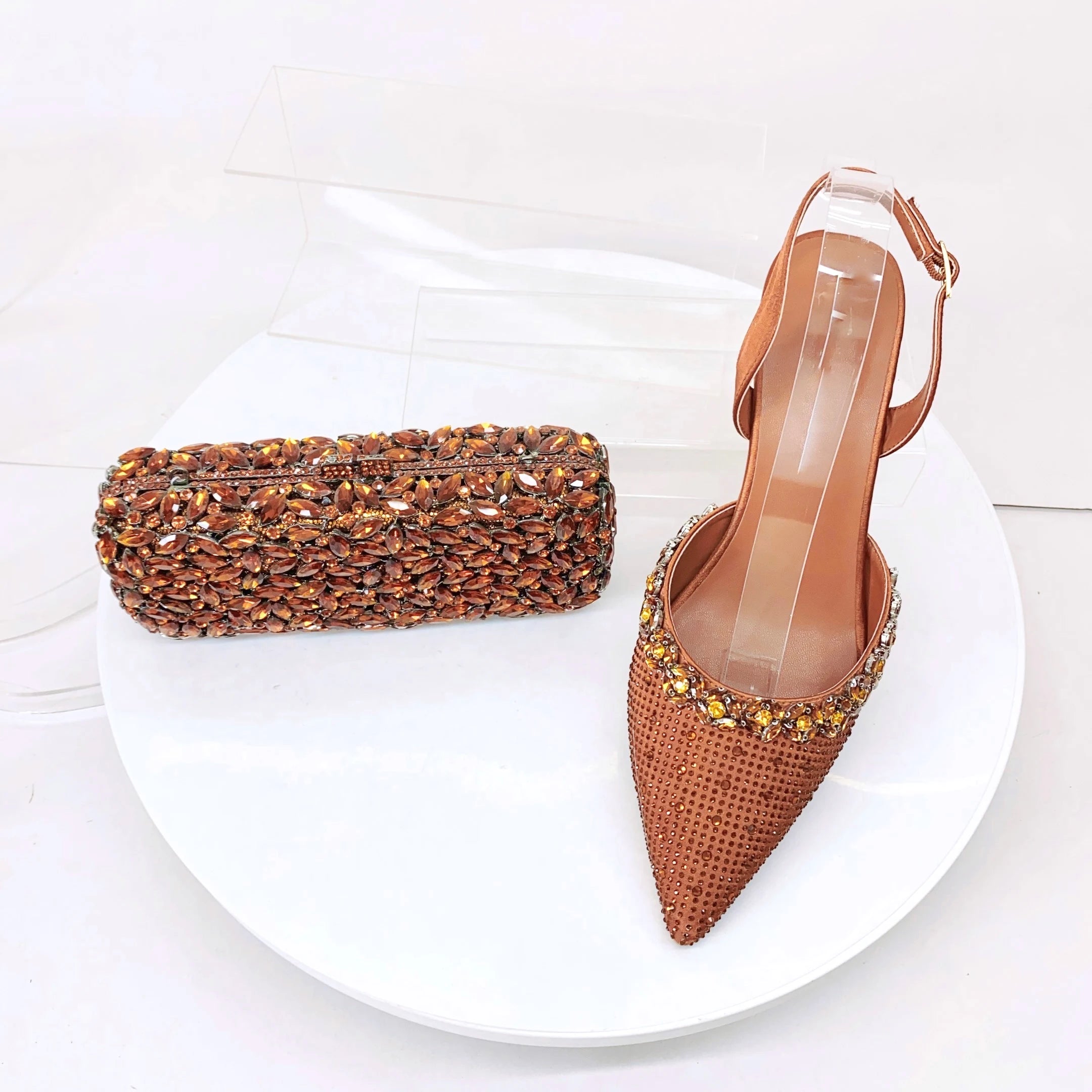 Insightlink Lady High Heels Crystals Shoes and Bag Set Rhinestone Handbag with Sandals for Wedding Gems Clutch Purse with Shoes