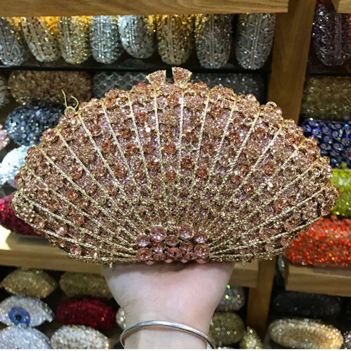 XIYUAN Pink/Gold Rhinestone Wedding Clutch Purse New Women’s Crystal Evening Clutches Bags Lady Chain Party Shoulder Bags
