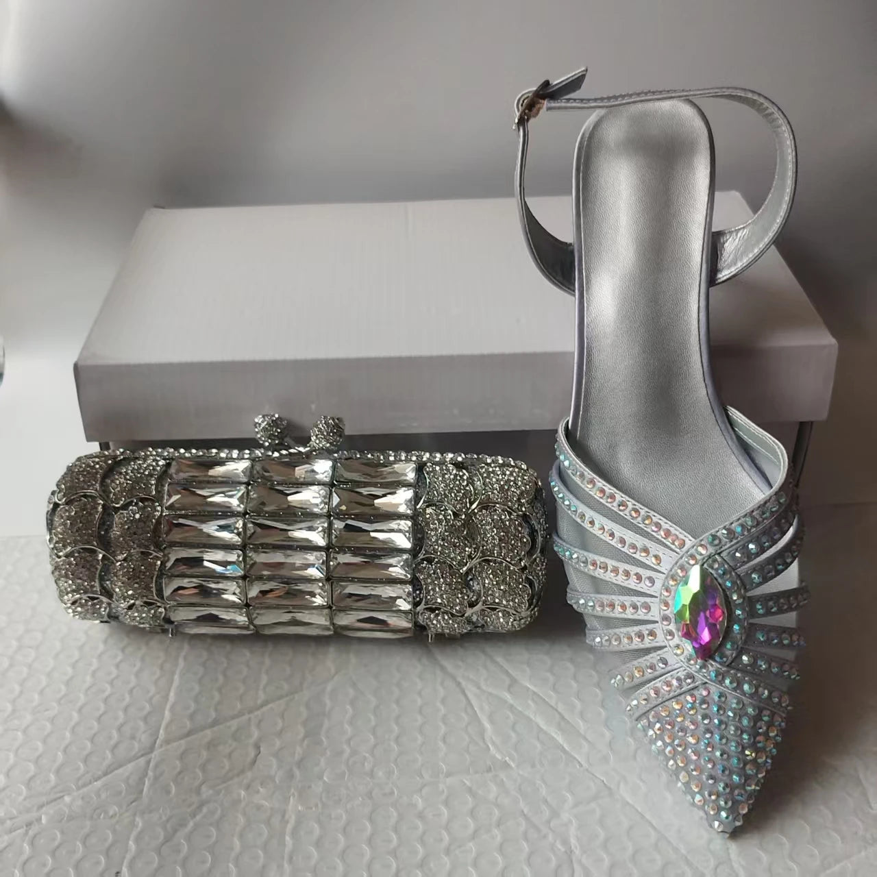 INSIGHTLINK New Rhinestones Shoes And Clutch Sets For Evening Party Gems high-heeled Stiletto sandals And Bags Crystal sandals