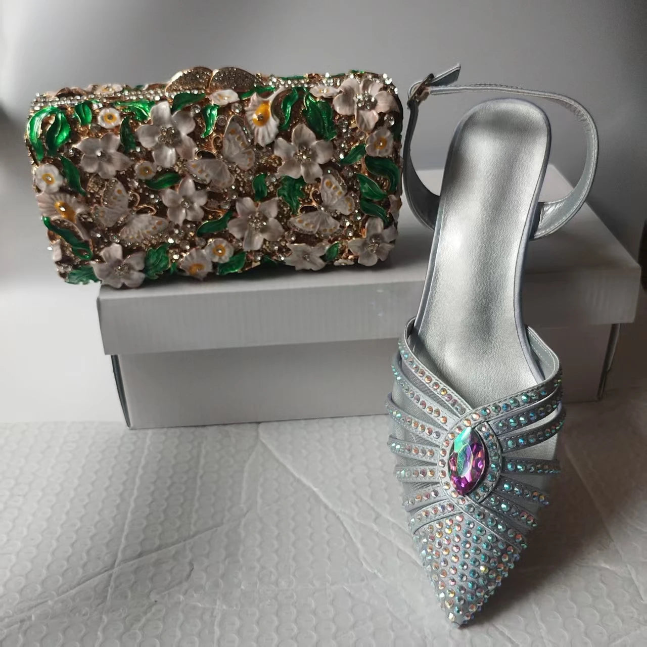 INSIGHTLINK New Rhinestones Shoes And Clutch Sets For Evening Party Gems high-heeled Stiletto sandals And Bags Crystal sandals