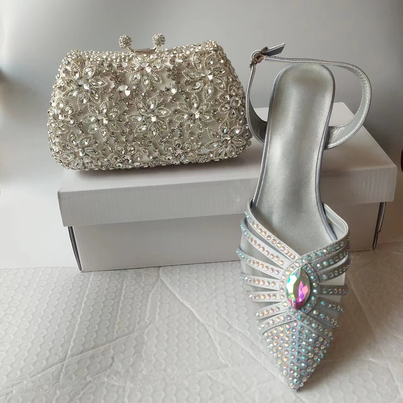 INSIGHTLINK New Rhinestones Shoes And Clutch Sets For Evening Party Gems high-heeled Stiletto sandals And Bags Crystal sandals