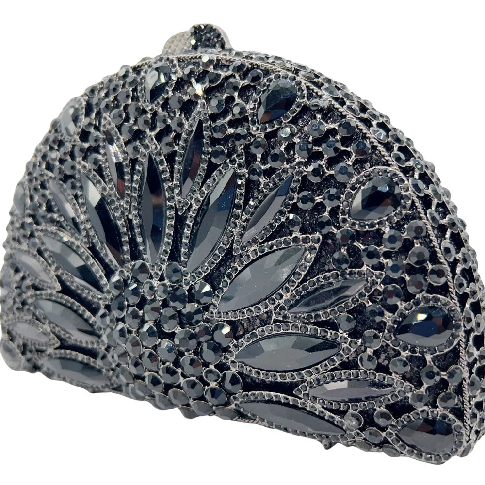 Semicircle Black Rhinestone Evening Bag Clutches Luxury Designer Crystal Wedding Bridal Clutches Lady Diamond Party Prom Handbag