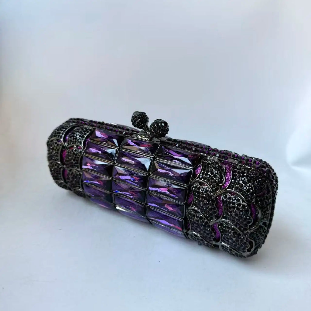 XIYUAN Women Purple Rhinestone Glass Handbag Luxury Gorgeous Crystal Evening Bags for Wedding Party Ladies Gift Clutch Purse