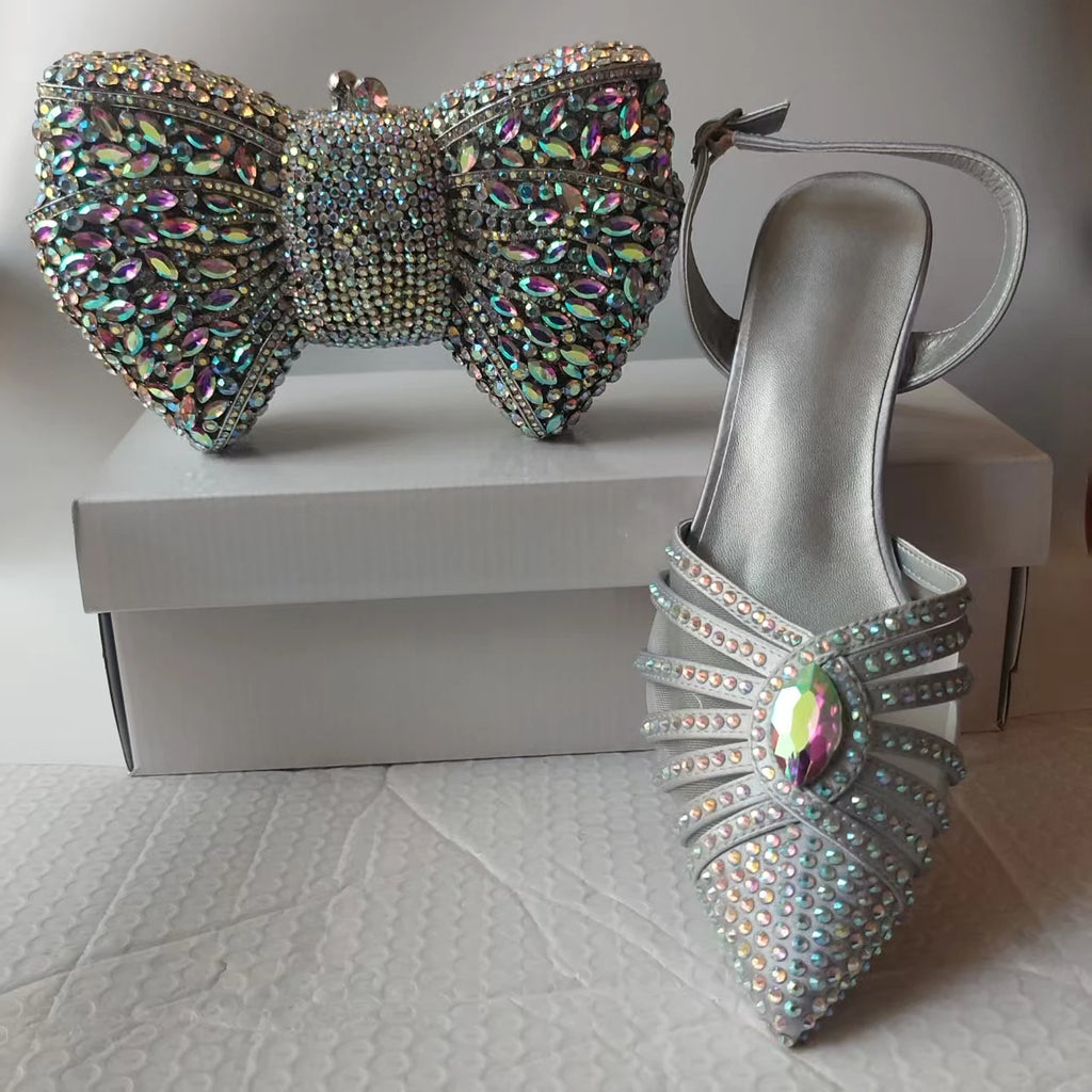 INSIGHTLINK New Rhinestones Shoes And Clutch Sets For Evening Party Gems high-heeled Stiletto sandals And Bags Crystal sandals