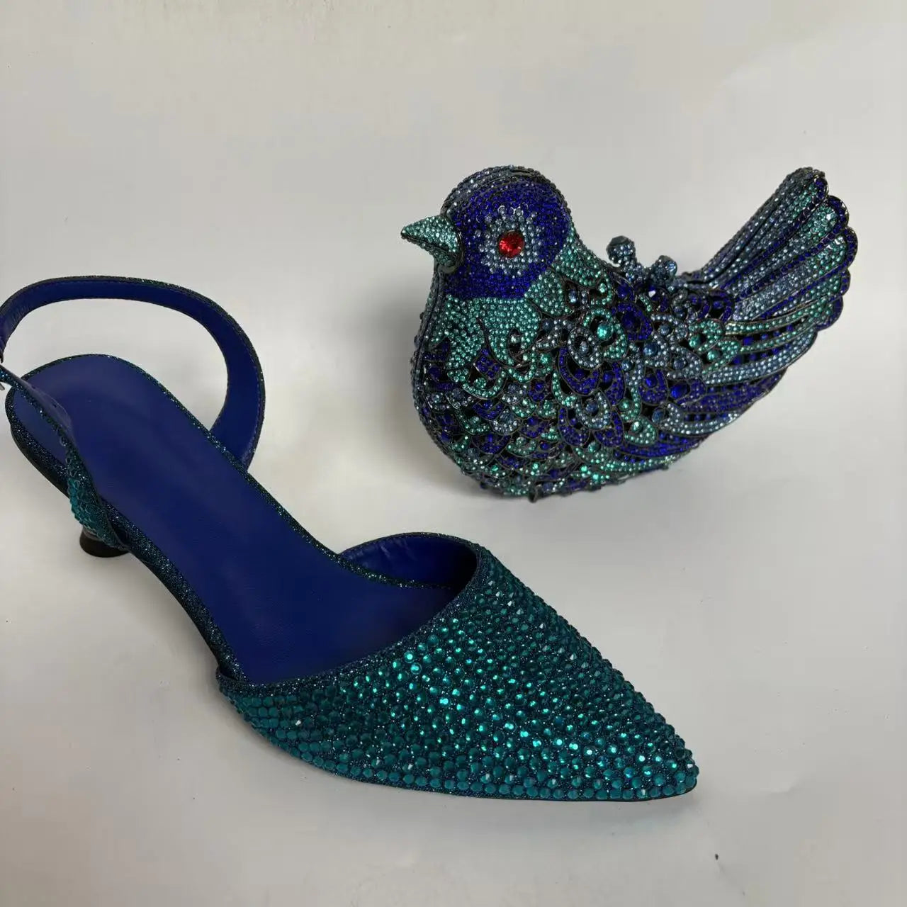 Insightlink Blue Wedding Lady High Heel Shoes and Mini Bag Set in Stock Elegant Sandals with Matching Purse Crystal Stiletto