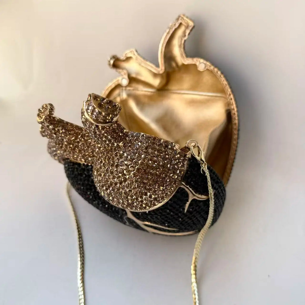 XIYUAN Heart Shaped Diamond Evening Bags Women Luxury Gorgeous Metallic Rhinestone Purses Ladies Unique Handbags Wedding Party