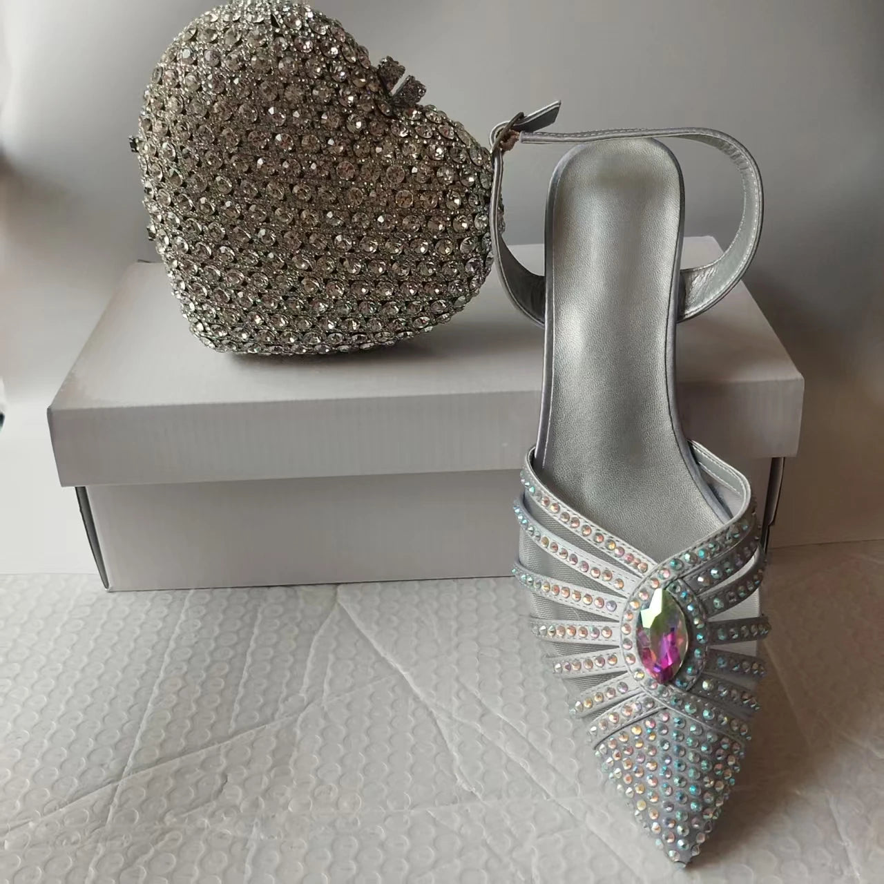 INSIGHTLINK New Rhinestones Shoes And Clutch Sets For Evening Party Gems high-heeled Stiletto sandals And Bags Crystal sandals