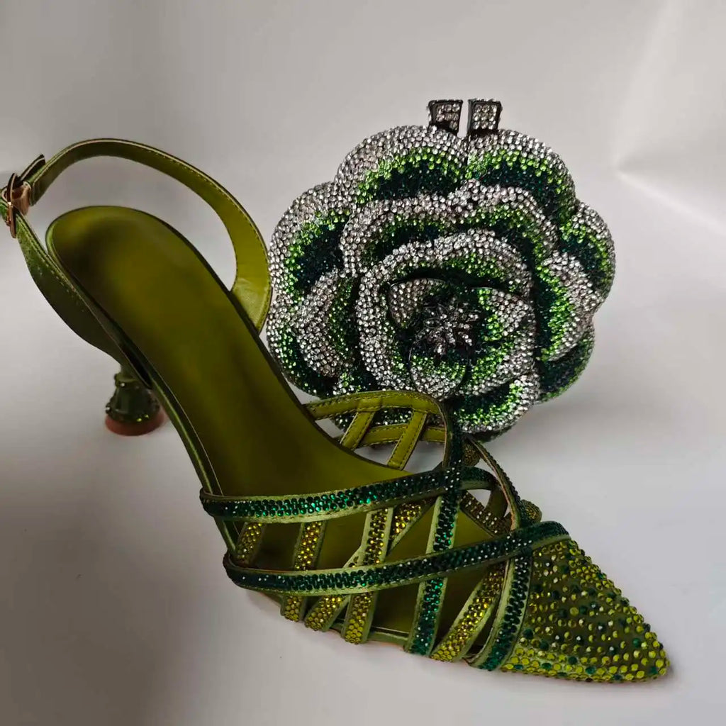 Insightlink Silver Ab Handmade Shoes and Bag Set Diamond Sandals for Wedding Fashion Stiletto Women Wedding Pumps