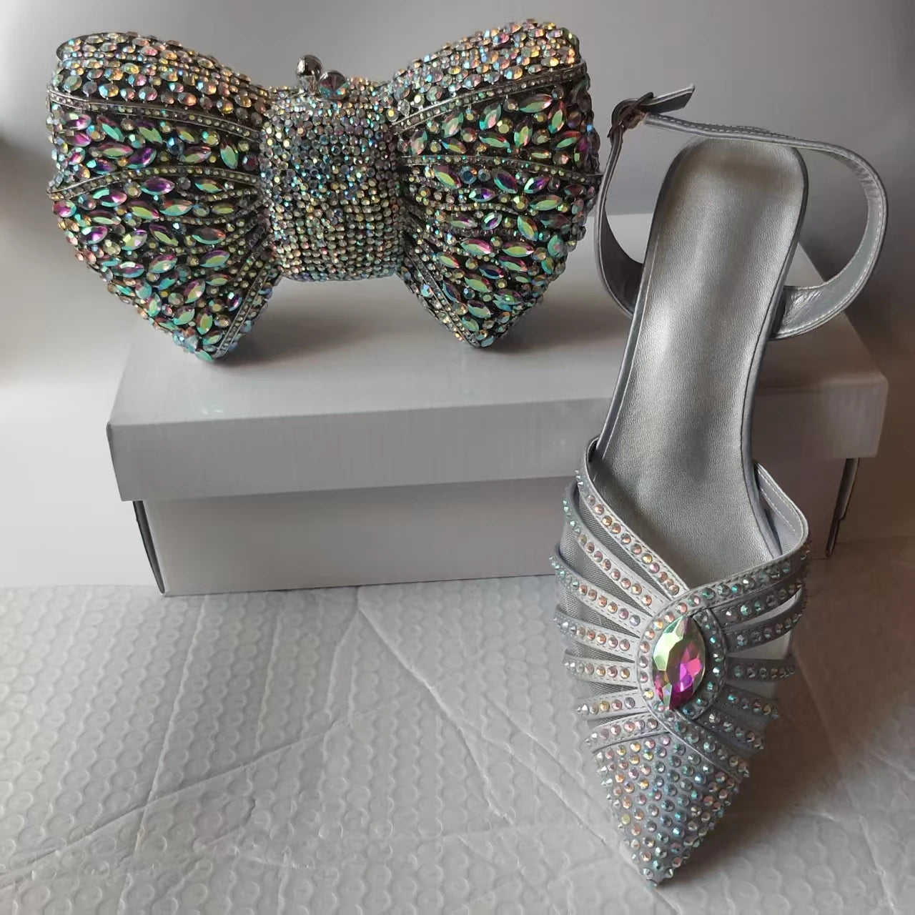 INSIGHTLINK New Rhinestones Shoes And Clutch Sets For Evening Party Gems high-heeled Stiletto sandals And Bags Crystal sandals