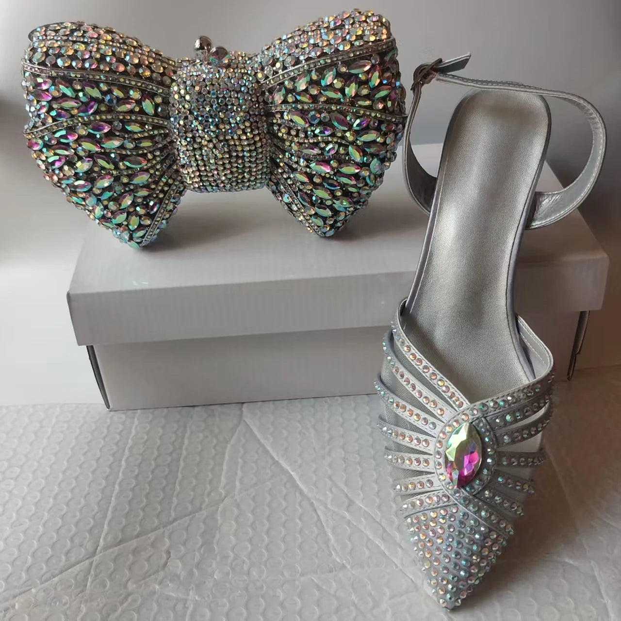 INSIGHTLINK New Rhinestones Shoes And Clutch Sets For Evening Party Gems high-heeled Stiletto sandals And Bags Crystal sandals