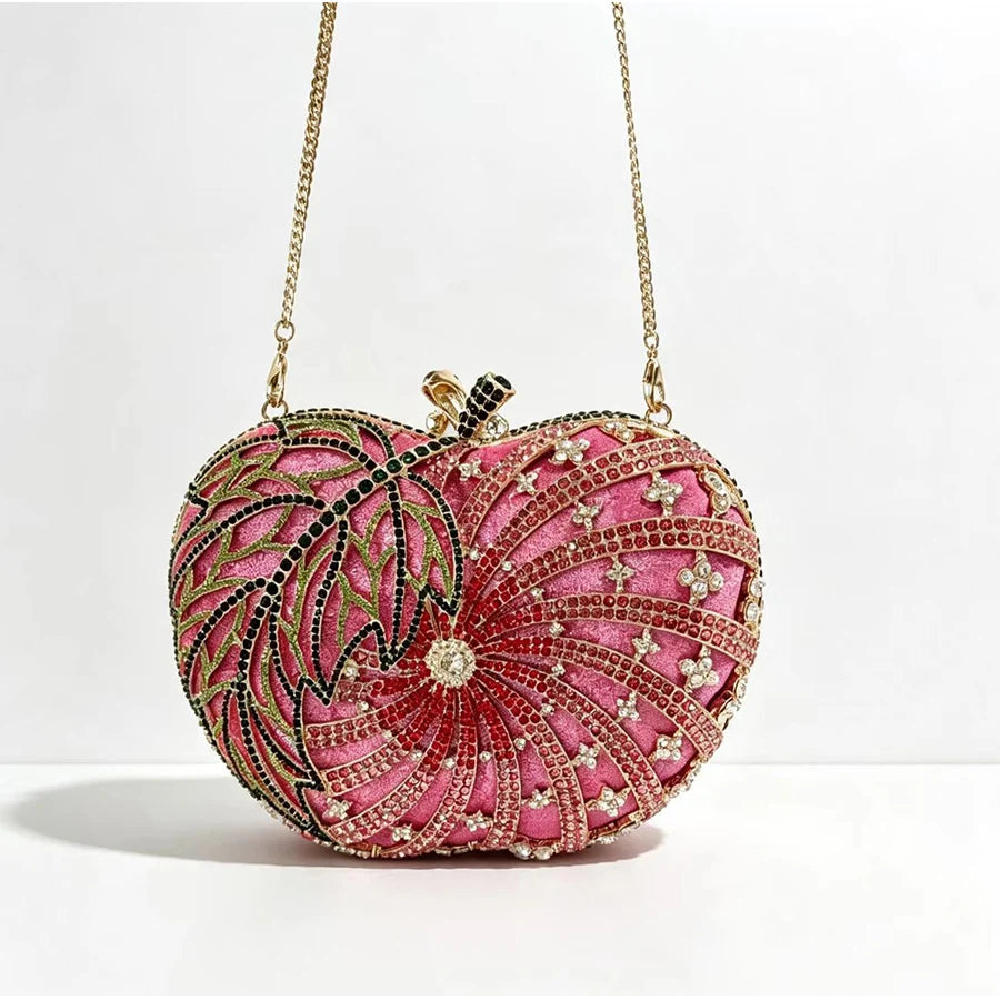 Multicolored Women Apple-Shaped Crystal Evening Bags Lady Rhinestones Handbags Ladies Gala Dinner Handbags Wedding Clutch Purse