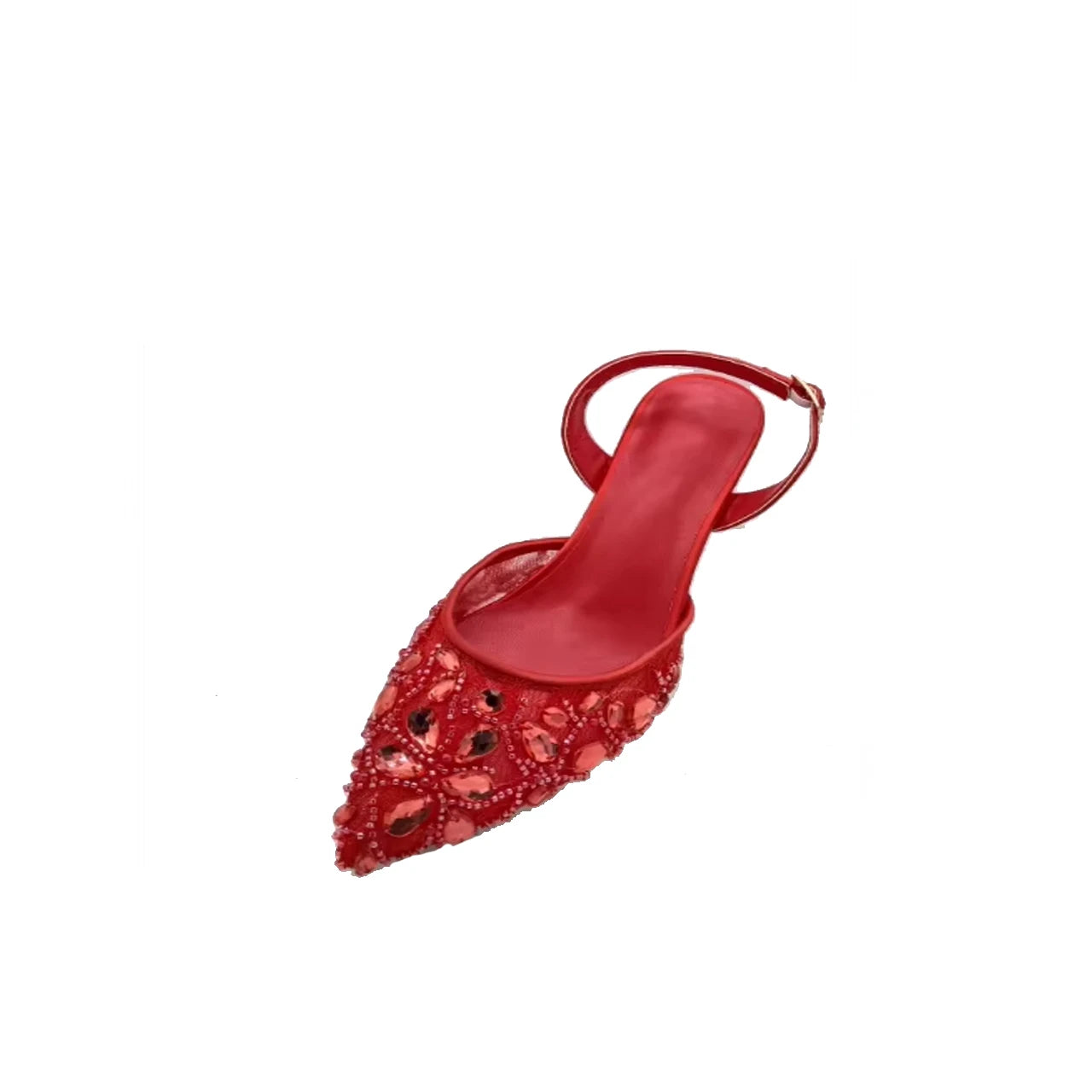 INSIGHTLINK Red Color Party Shoes and Bags Nigerian Women’s Suit Medium Heel Pointed Toe Women’s Shoes Rhinestones Sandals Red