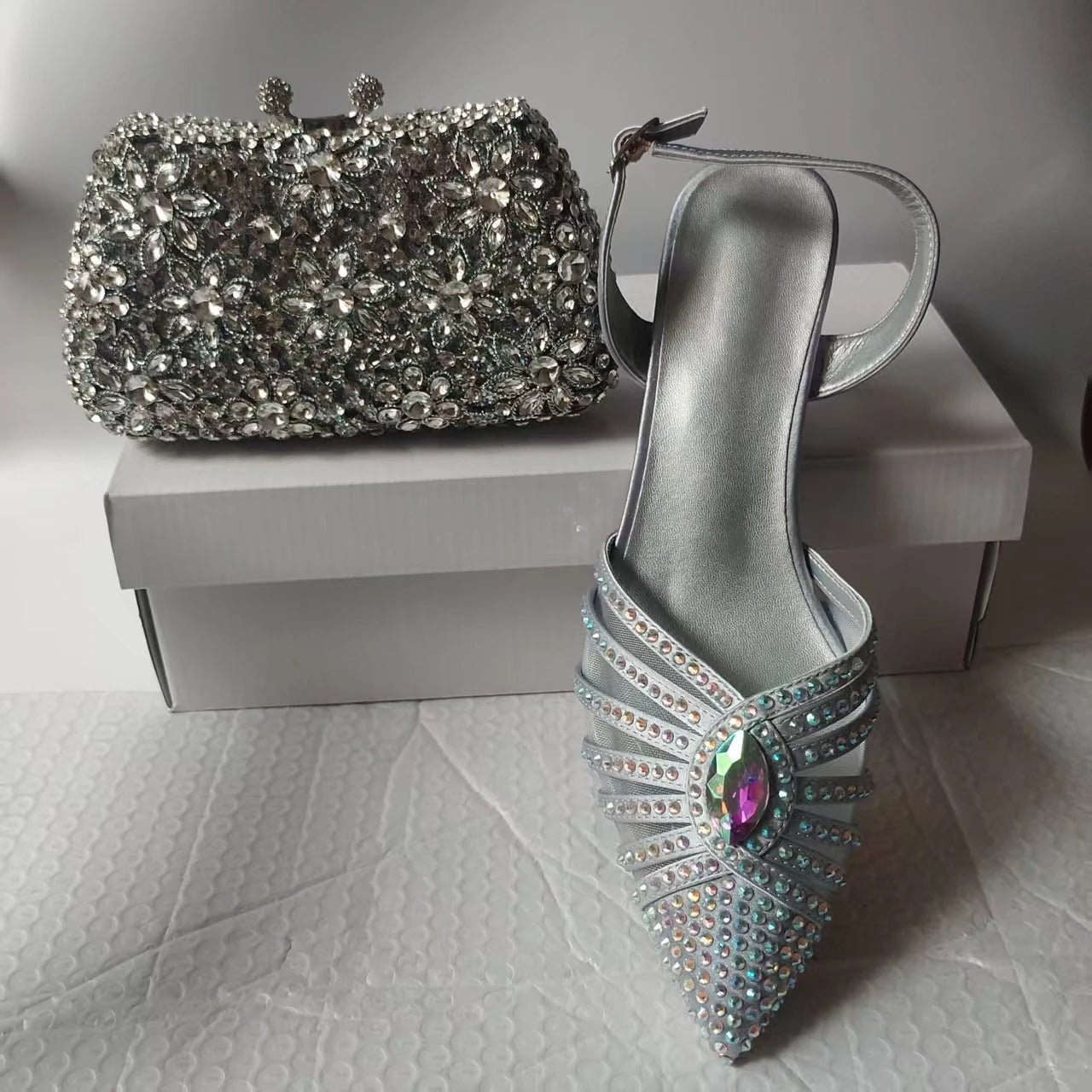 INSIGHTLINK New Rhinestones Shoes And Clutch Sets For Evening Party Gems high-heeled Stiletto sandals And Bags Crystal sandals