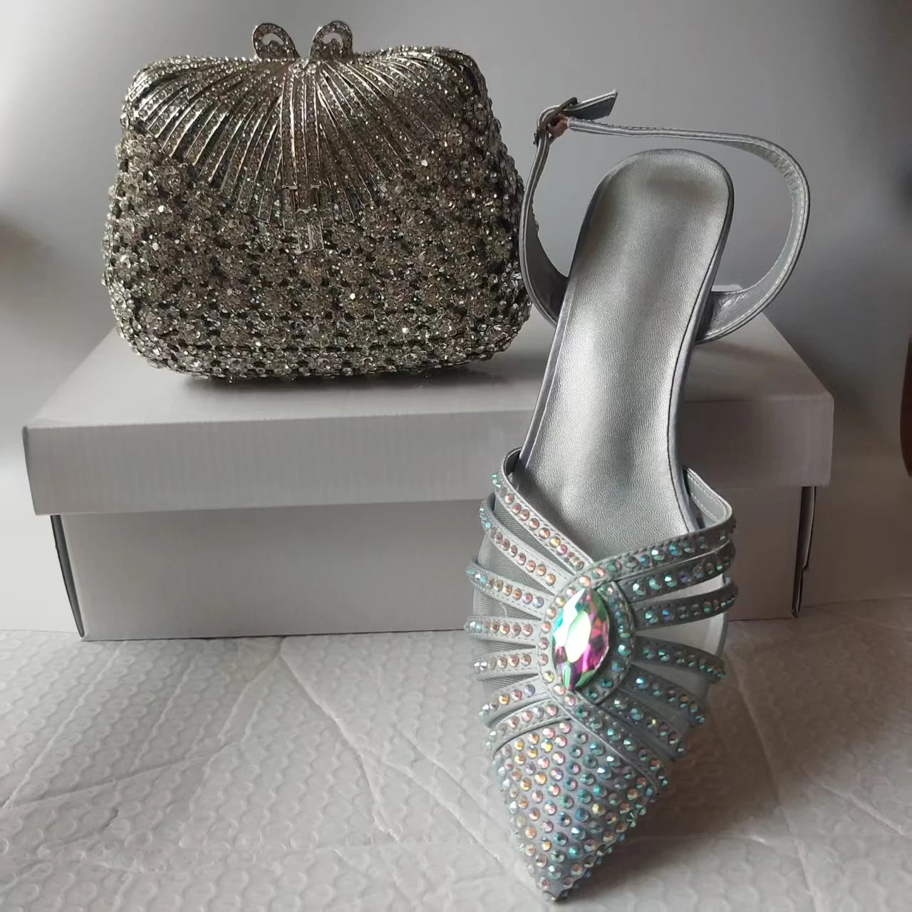 INSIGHTLINK New Rhinestones Shoes And Clutch Sets For Evening Party Gems high-heeled Stiletto sandals And Bags Crystal sandals