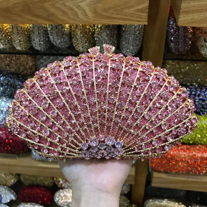 XIYUAN Pink/Gold Rhinestone Wedding Clutch Purse New Women’s Crystal Evening Clutches Bags Lady Chain Party Shoulder Bags
