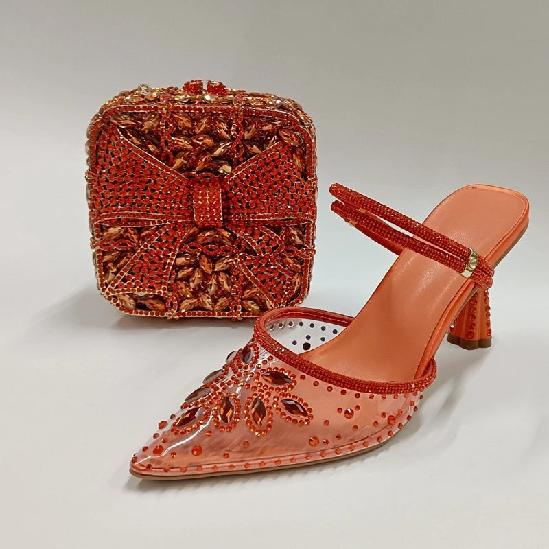 INSIGHTLINK High-Heeled Crystals Shoes Big Rhinestones Sexy  sandal With clutch Bag Beautiful Girly Style gems Shoes And Bag
