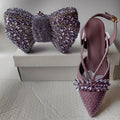 INSIGHTLINK Purple High Heels sandals and Bag Women Gems Dress Shoes Wedding stiletto Sandals Lady Bride high-heeled Stone Shoes