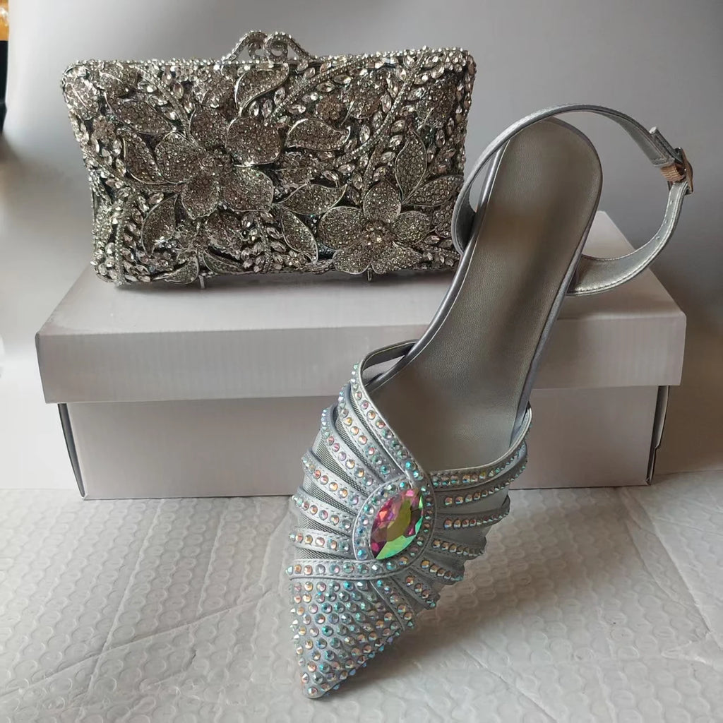 INSIGHTLINK New Rhinestones Shoes And Clutch Sets For Evening Party Gems high-heeled Stiletto sandals And Bags Crystal sandals