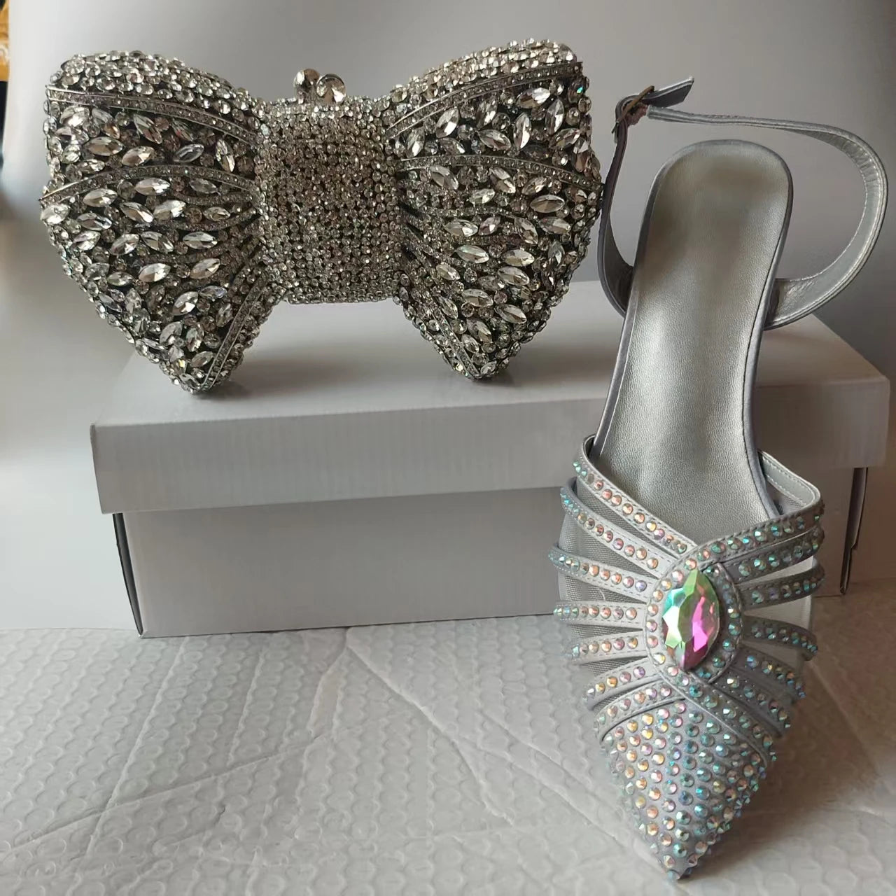 INSIGHTLINK New Rhinestones Shoes And Clutch Sets For Evening Party Gems high-heeled Stiletto sandals And Bags Crystal sandals
