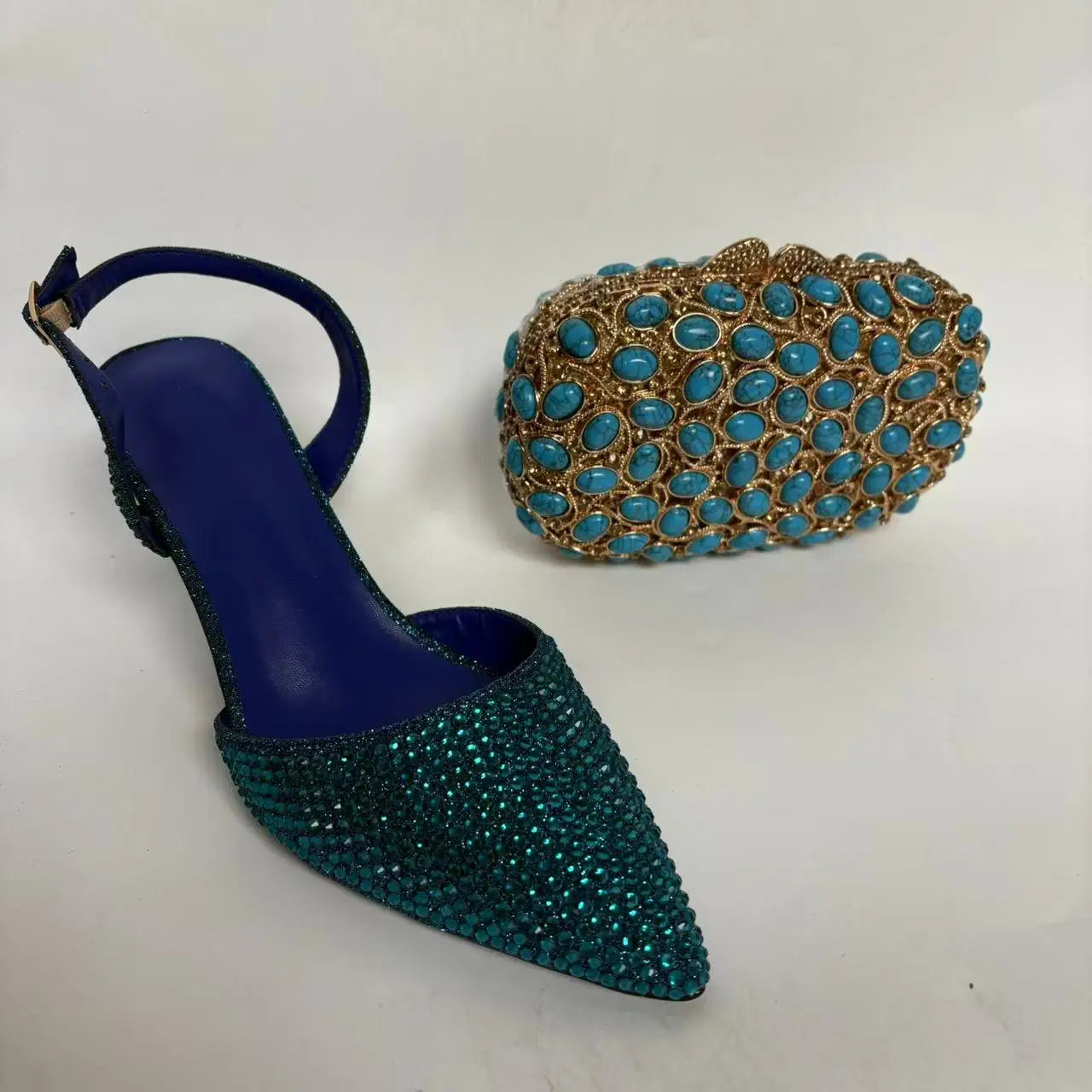 Insightlink Blue Wedding Lady High Heel Shoes and Mini Bag Set in Stock Elegant Sandals with Matching Purse Crystal Stiletto