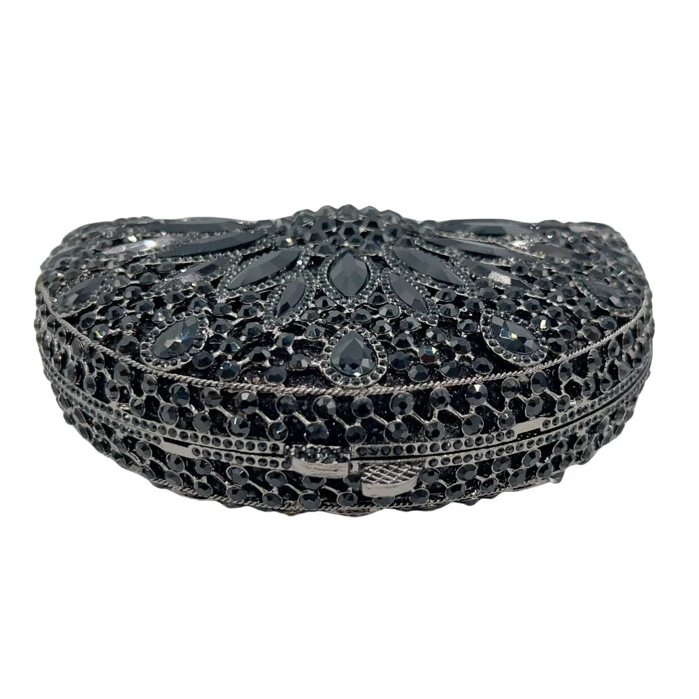 Semicircle Black Rhinestone Evening Bag Clutches Luxury Designer Crystal Wedding Bridal Clutches Lady Diamond Party Prom Handbag