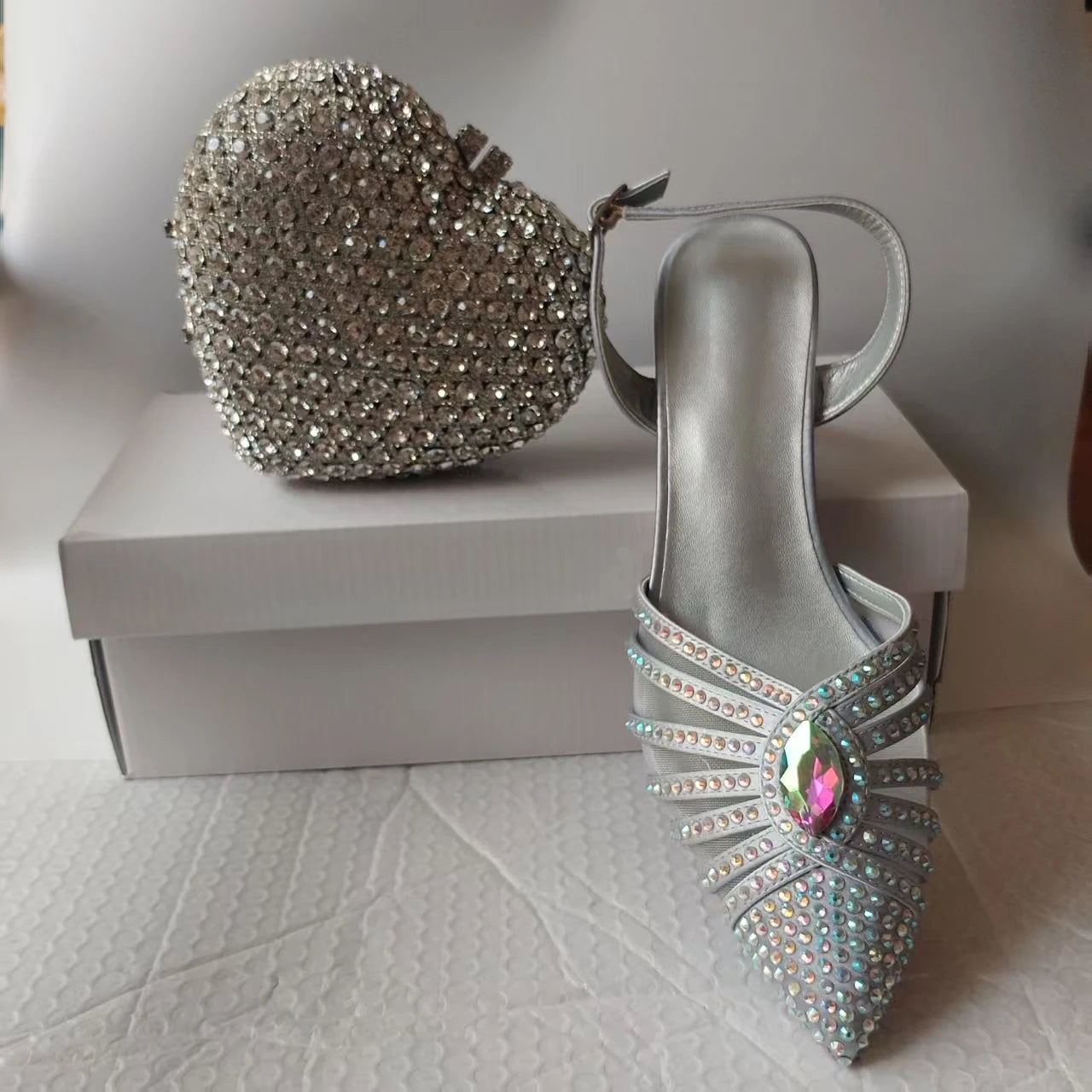 INSIGHTLINK New Rhinestones Shoes And Clutch Sets For Evening Party Gems high-heeled Stiletto sandals And Bags Crystal sandals