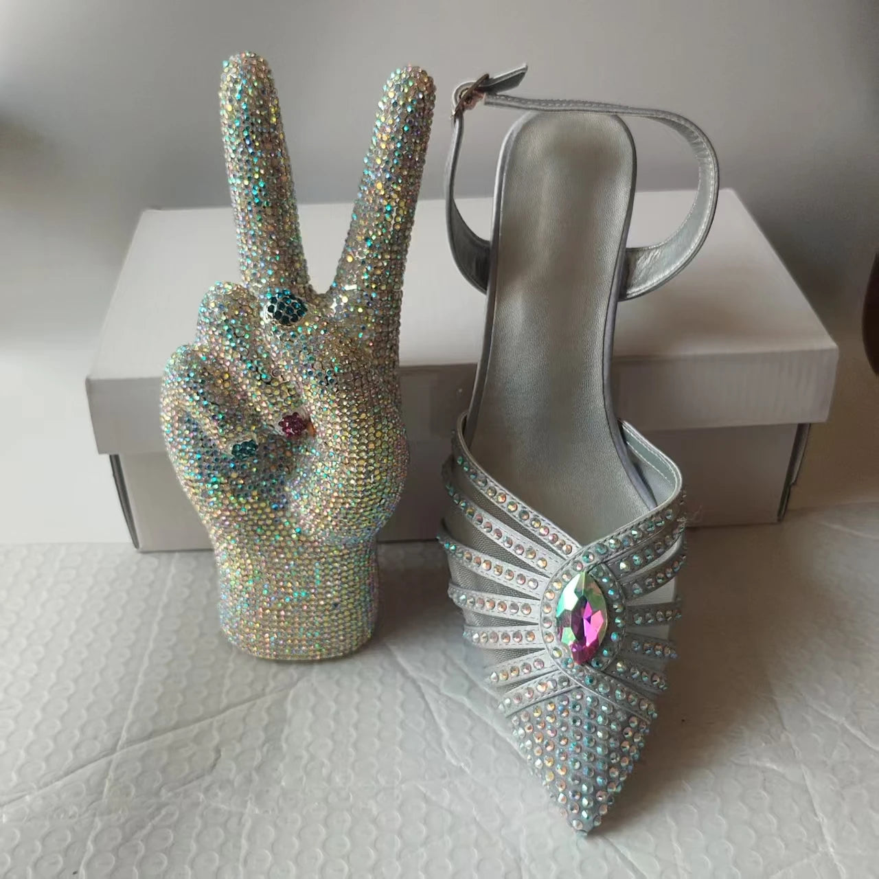 INSIGHTLINK New Rhinestones Shoes And Clutch Sets For Evening Party Gems high-heeled Stiletto sandals And Bags Crystal sandals