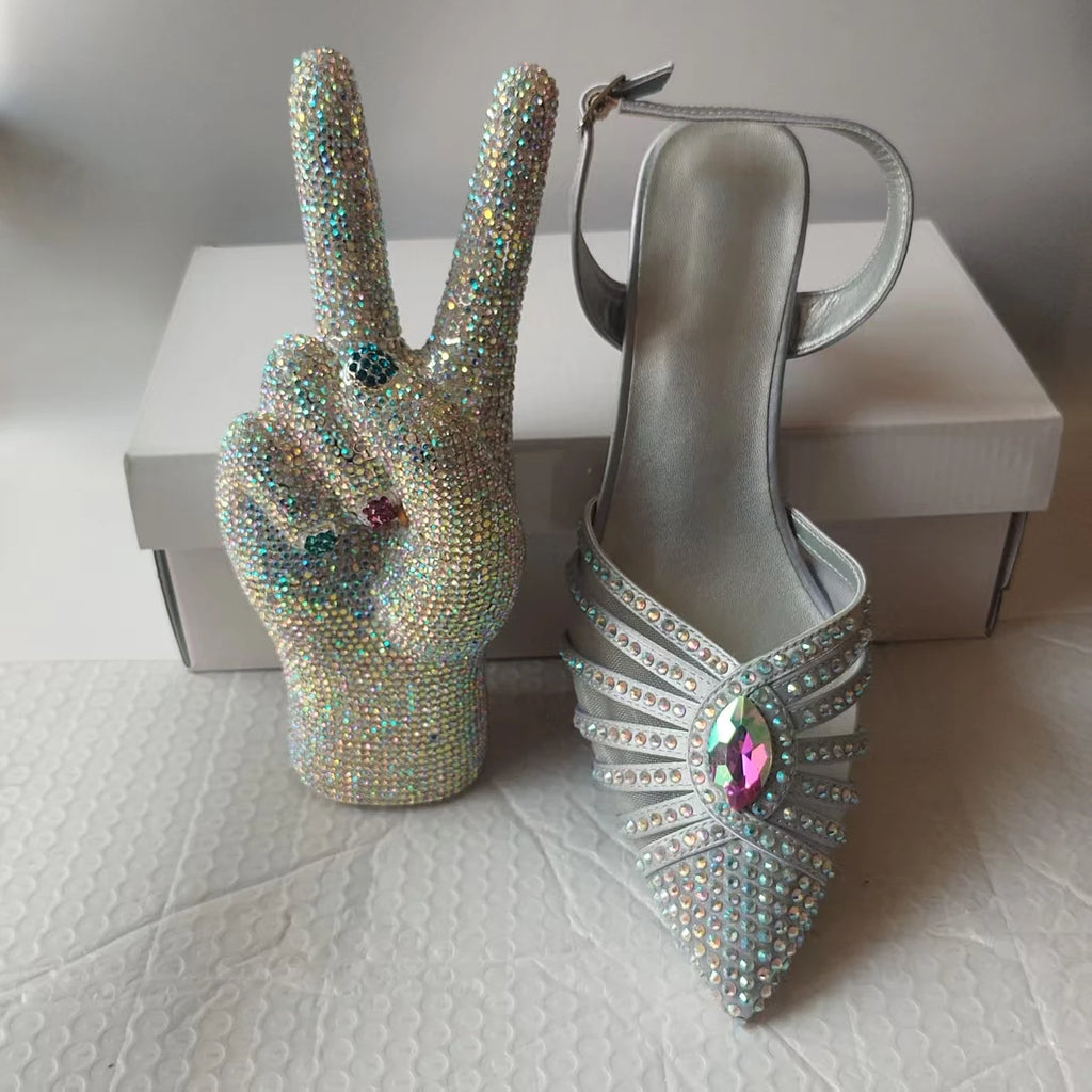 INSIGHTLINK New Rhinestones Shoes And Clutch Sets For Evening Party Gems high-heeled Stiletto sandals And Bags Crystal sandals