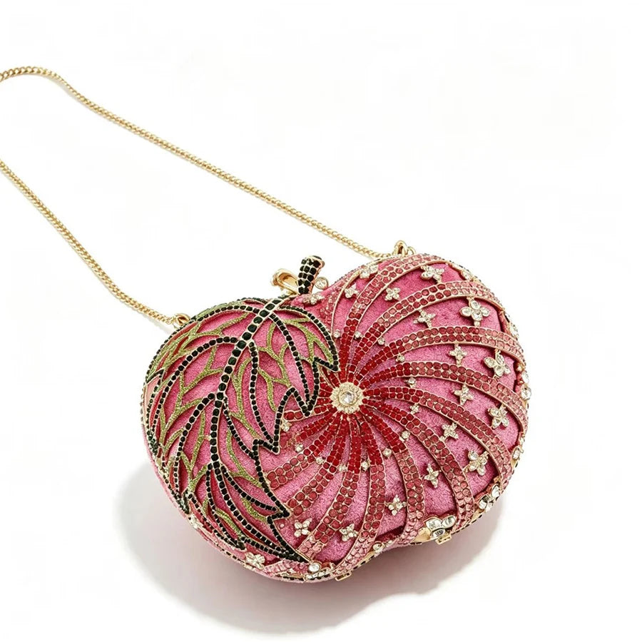 Multicolored Women Apple-Shaped Crystal Evening Bags Lady Rhinestones Handbags Ladies Gala Dinner Handbags Wedding Clutch Purse