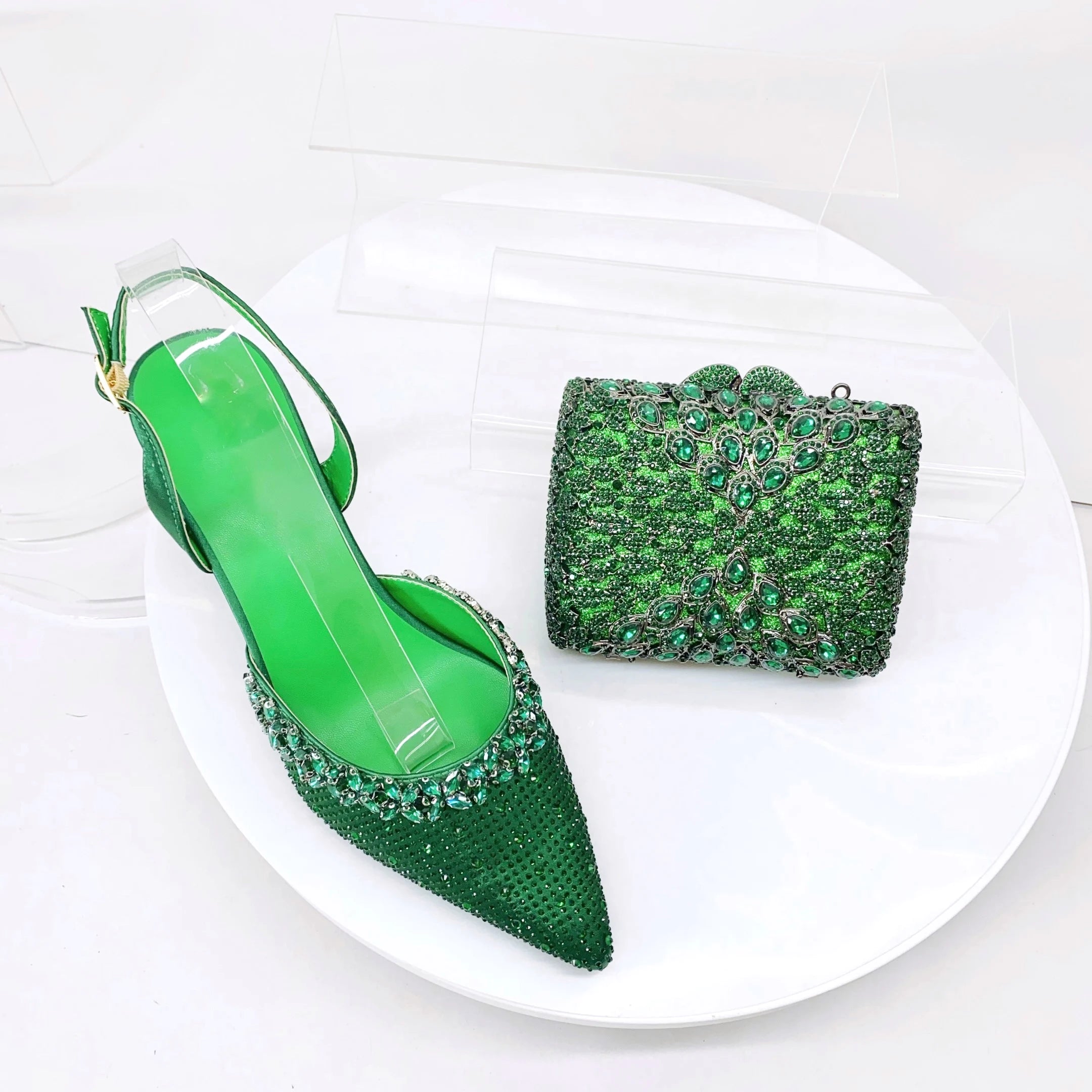 Insightlink Lady High Heels Crystals Shoes and Bag Set Rhinestone Handbag with Sandals for Wedding Gems Clutch Purse with Shoes