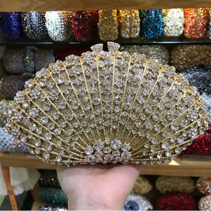 XIYUAN Pink/Gold Rhinestone Wedding Clutch Purse New Women’s Crystal Evening Clutches Bags Lady Chain Party Shoulder Bags