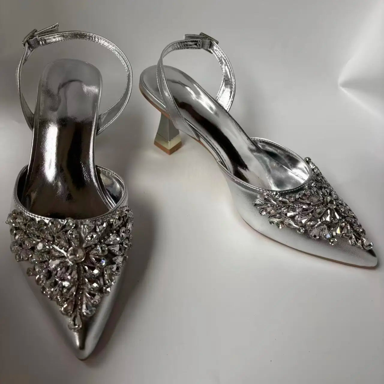 Insightlink Sliver Color Rhinestones High Heeled Shoes and Clutch Bags Party Crystal High-Heeled Stiletto Sandals for Bridal
