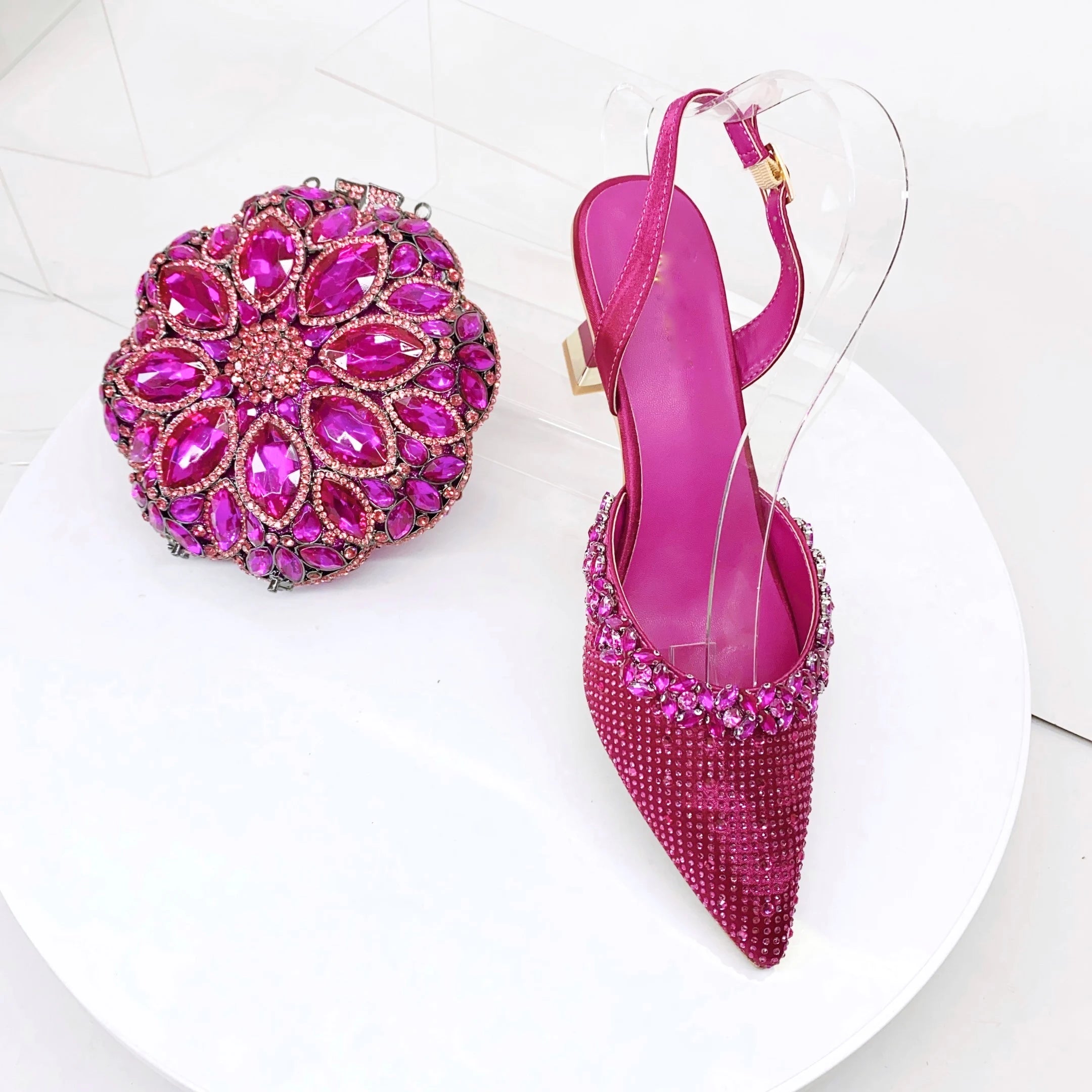 Insightlink Lady High Heels Crystals Shoes and Bag Set Rhinestone Handbag with Sandals for Wedding Gems Clutch Purse with Shoes
