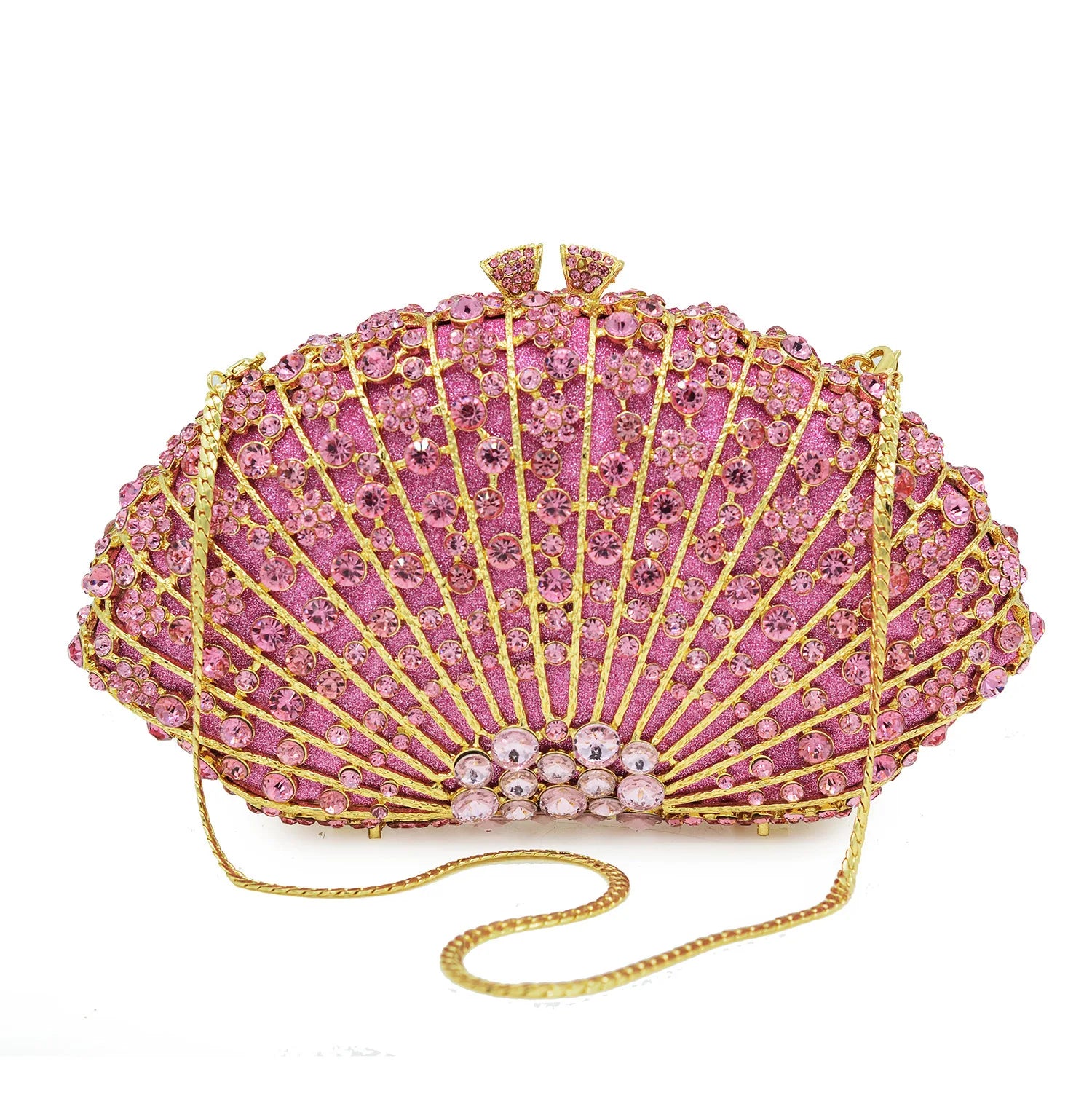 XIYUAN Pink/Gold Rhinestone Wedding Clutch Purse New Women’s Crystal Evening Clutches Bags Lady Chain Party Shoulder Bags