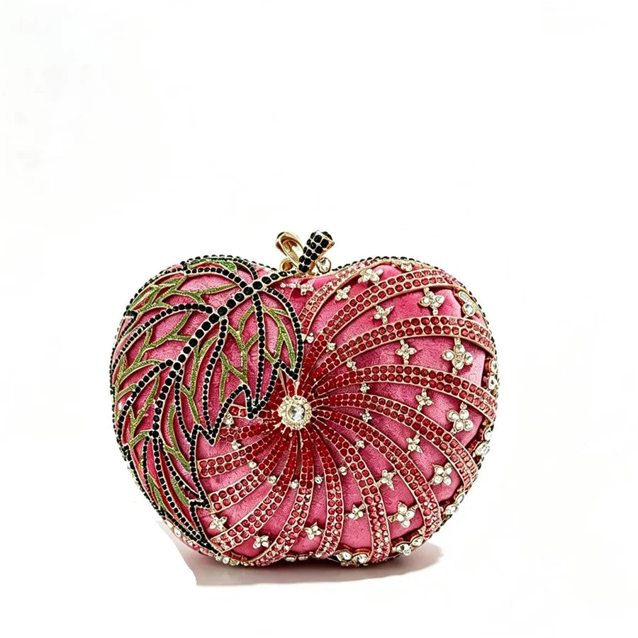 Multicolored Women Apple-Shaped Crystal Evening Bags Lady Rhinestones Handbags Ladies Gala Dinner Handbags Wedding Clutch Purse