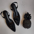 Insightlink Luxury Black Crystal Pineapple Evening Bag Slingback Shoes Pointed Toe Heels for Women Wedding Formal Events
