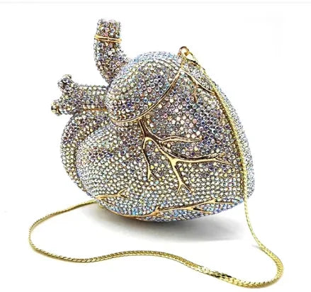 XIYUAN Heart Shaped Diamond Evening Bags Women Luxury Gorgeous Metallic Rhinestone Purses Ladies Unique Handbags Wedding Party